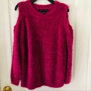 NWOT DEREK HEART hot pink fuzzy cozy teddy cold shoulder sweater girls SZ 14